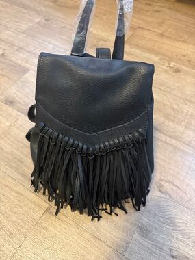 Black Fringe Leather Backpack - Women Bags
